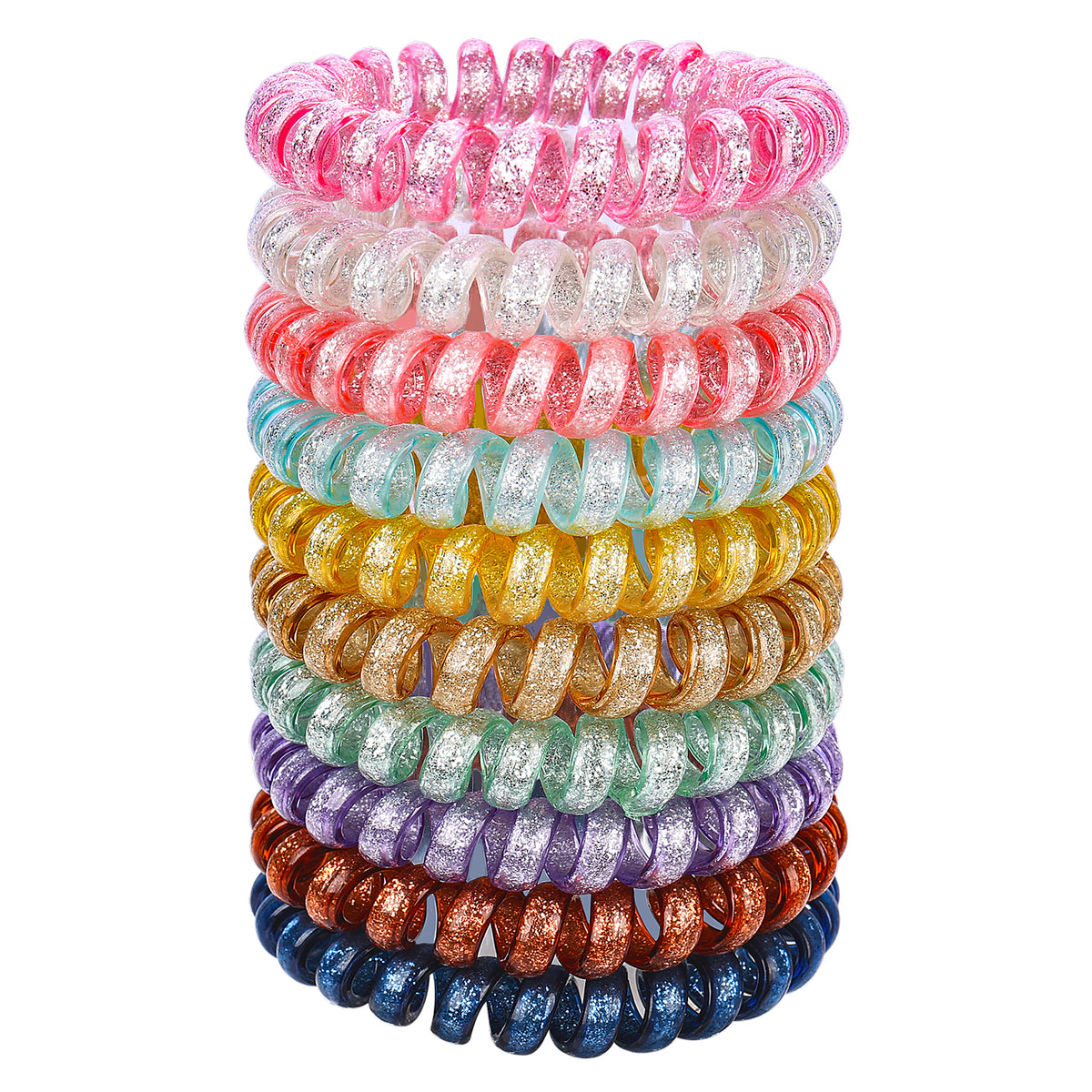 JessLab Spiral Hair Ties, 10 Pcs, No-Damage Coil Bands for Women and Girls