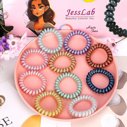 JessLab Spiral Hair Ties, 10 Pcs, No-Damage Coil Bands for Women and Girls
